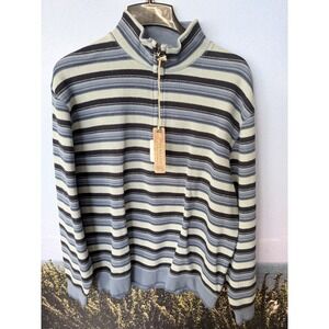 Pendleton Sweater Men Large Blue Striped 1/4 Zip‎ Sweatshirt Pullover Knit